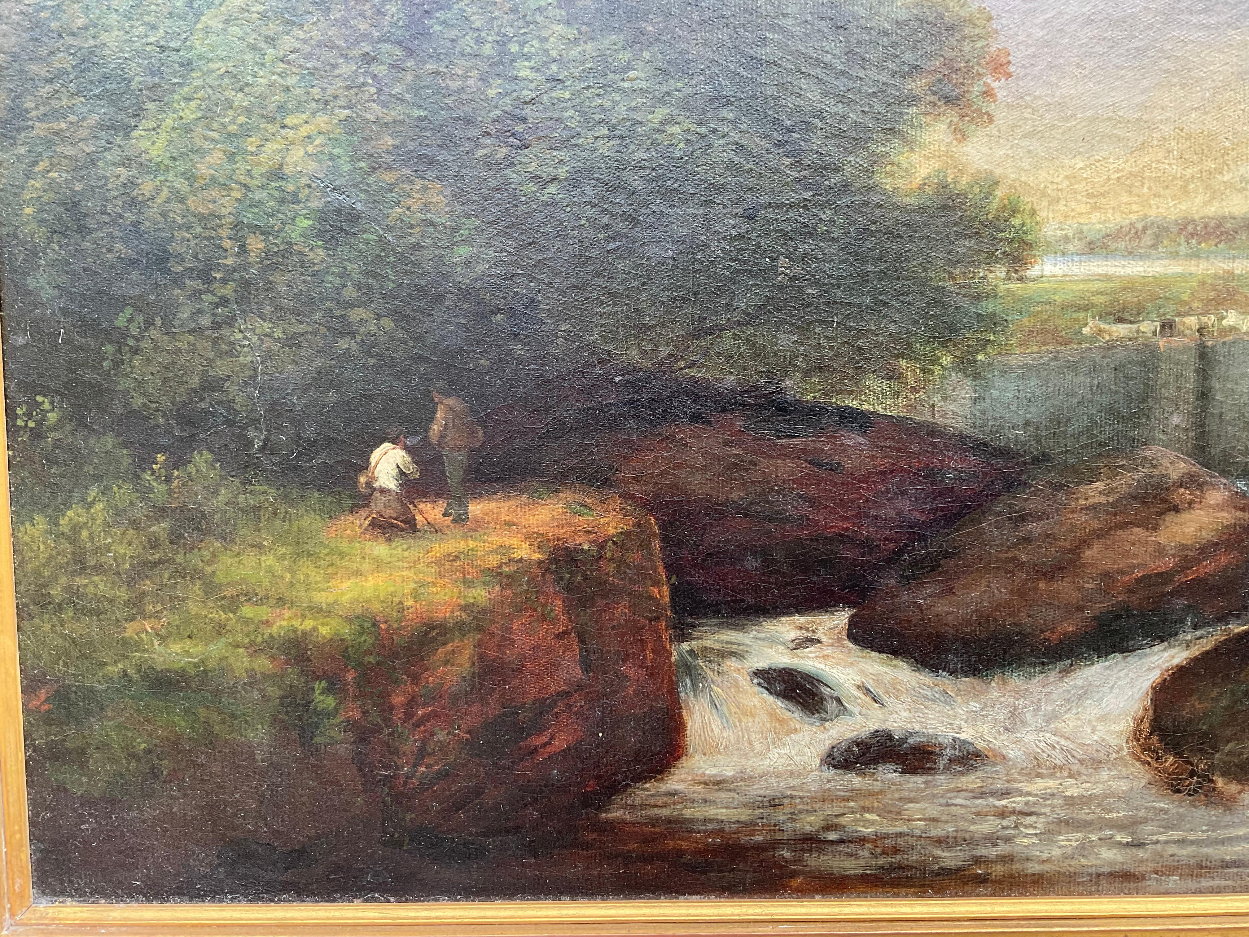 Peinture à l'huile du 19ème siècle représentant un paysage de rivière écossaise ou anglaise en vente 1