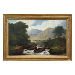 Schottische oder englische Fluss-Landschaft, Ölgemälde, 19. Jahrhundert