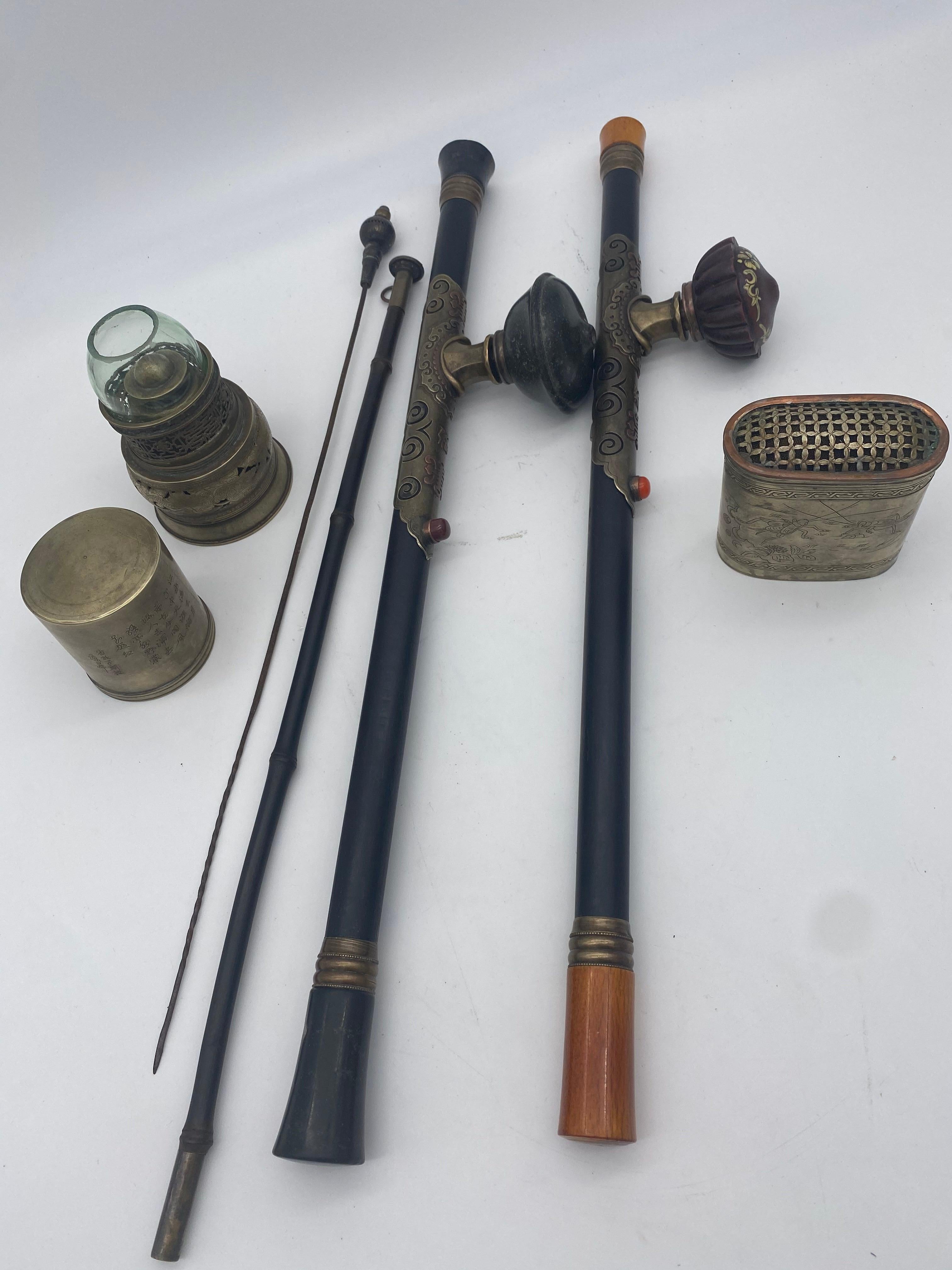 19th Century Set of Five-Piece Zitan Opium Pipes and Accessories For Sale 10
