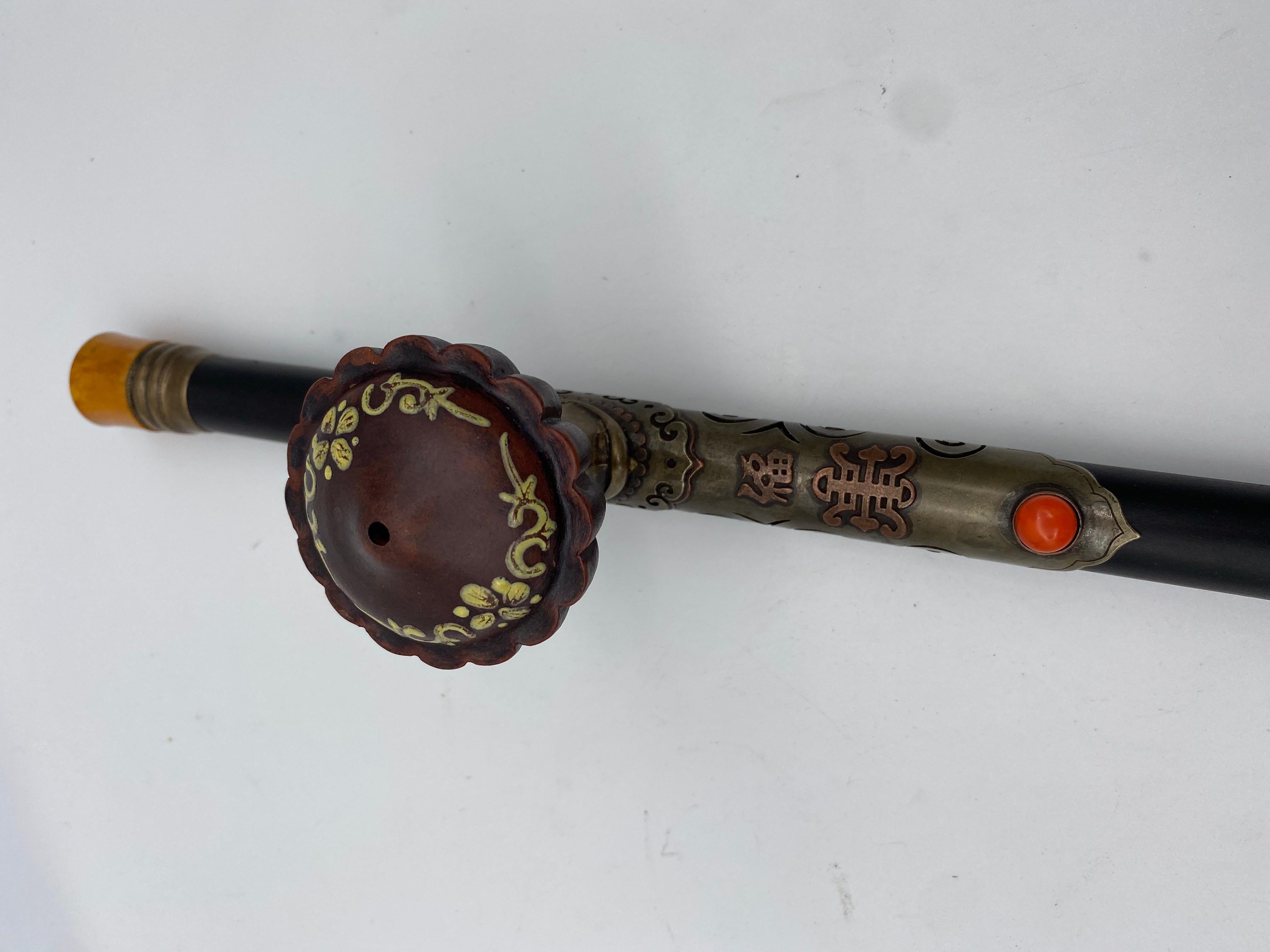 Chinoiserie 19th Century Set of Five-Piece Zitan Opium Pipes and Accessories For Sale
