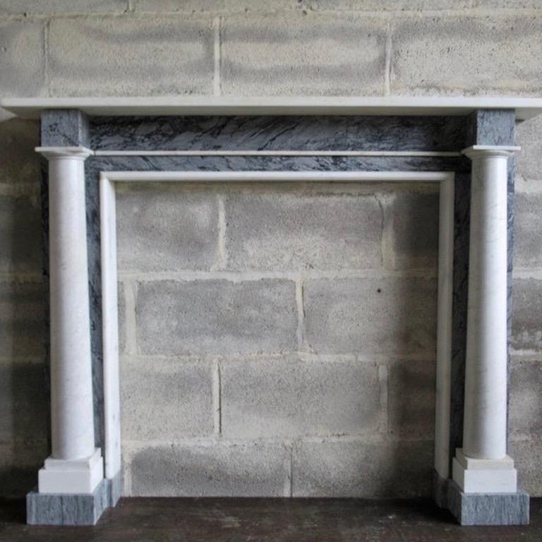 Italian 19 Century White Carter’s and Bordiglio Column and Marble Fireplace For Sale