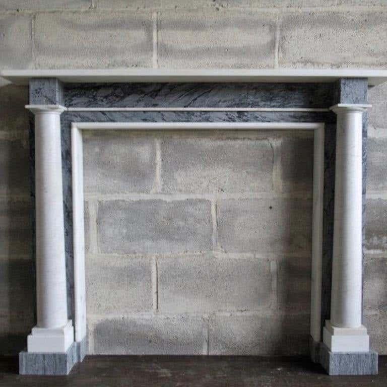 Carved 19th Century White Carter’s and Bordiglio Column and Marble Fireplace For Sale
