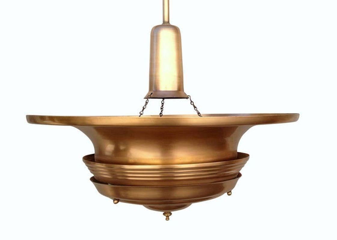 Copper Art Deco Ceiling Hanging Pendant In Excellent Condition In Van Nuys, CA