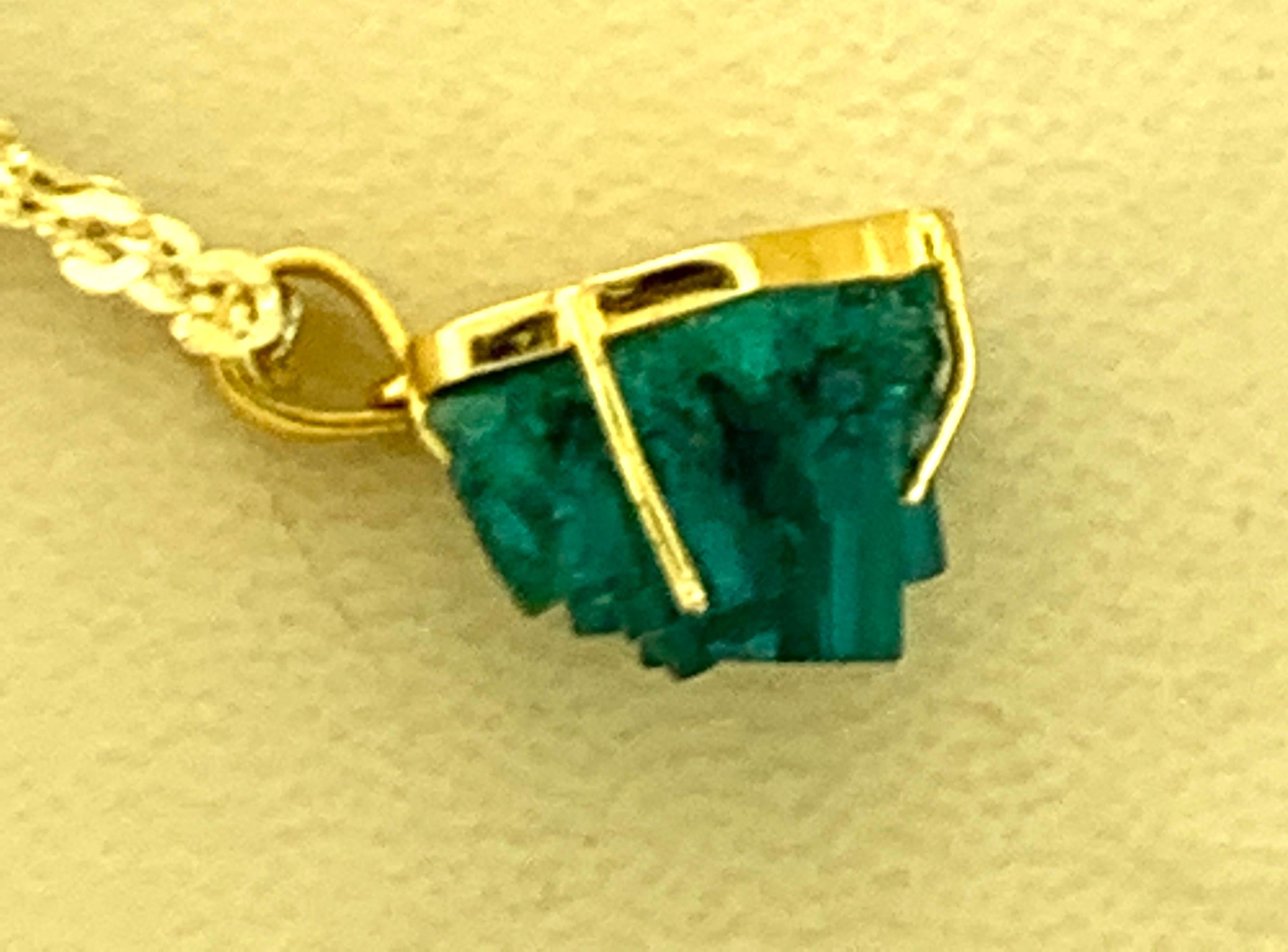 Emerald Cut 19 Carat Colombian Emerald Rough Pendent/Necklace 18 Karat Gold with Chain
