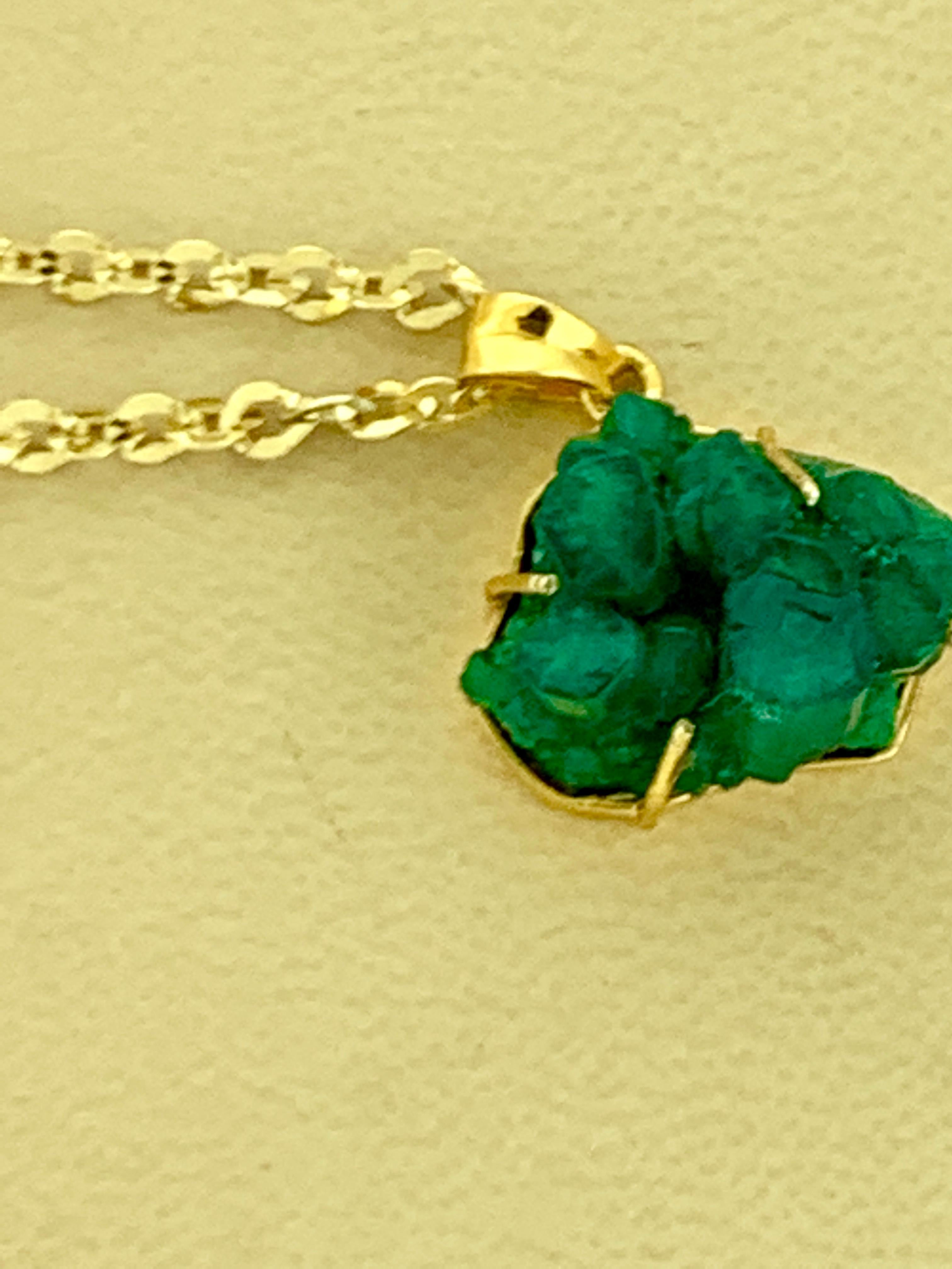 19 Carat Colombian Emerald Rough Pendent/Necklace 18 Karat Gold with Chain In Excellent Condition In New York, NY