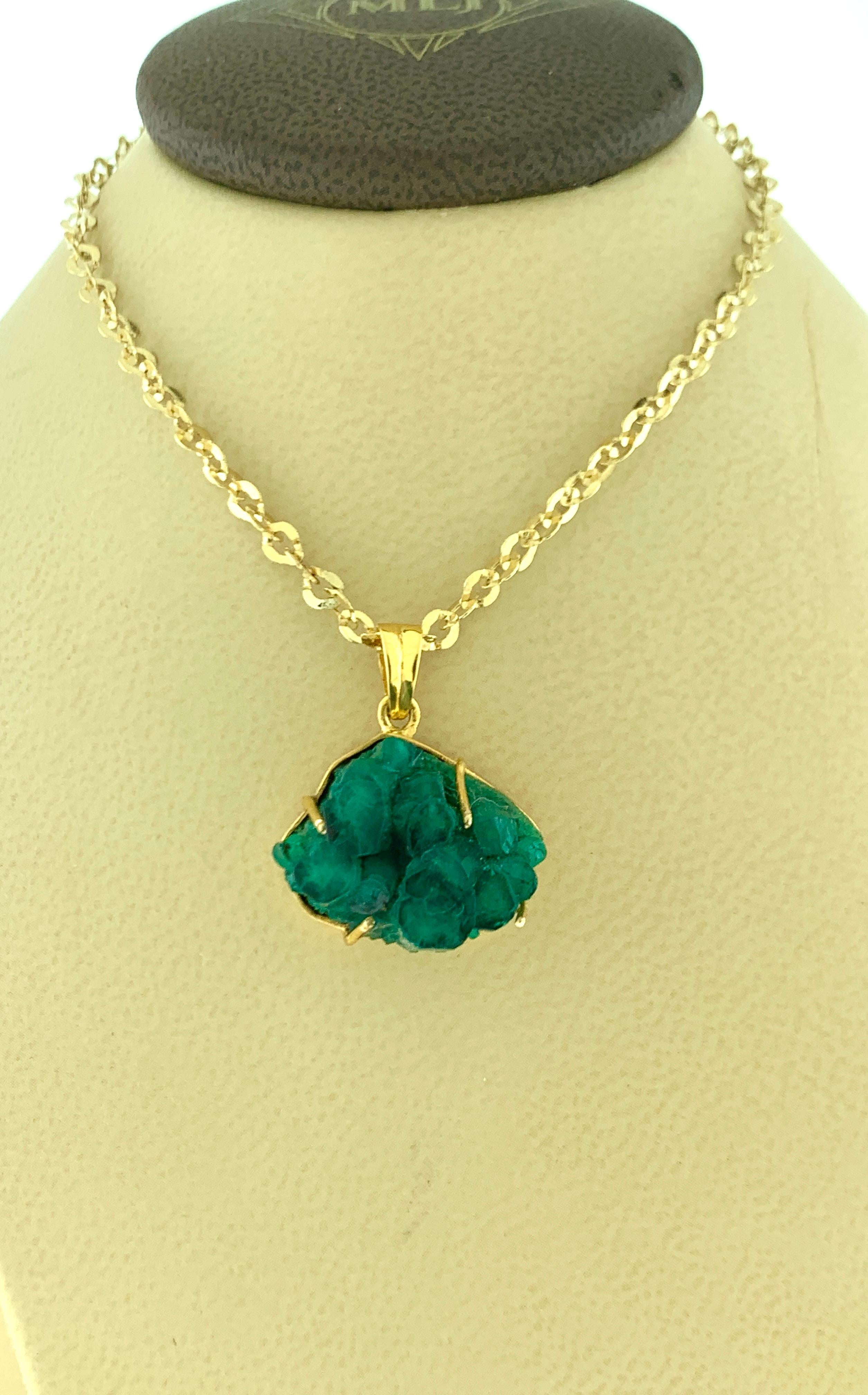 19 Carat Colombian Emerald Rough Pendent/Necklace 18 Karat Gold with Chain 1
