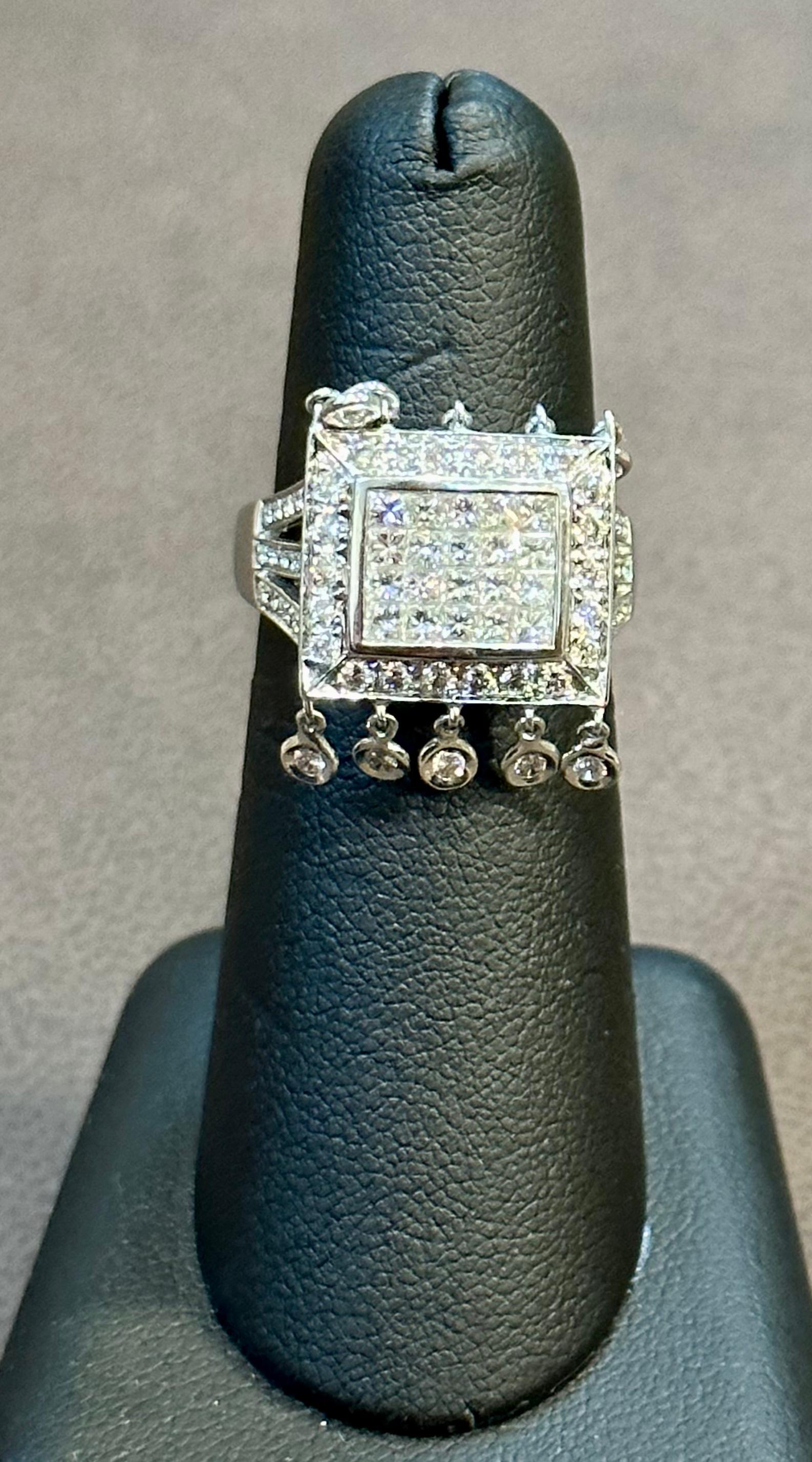 1.9 Ct Micro Pave Diamond 18 Karat White Gold  Hanging Diamond Ring Size 6.5 For Sale 3