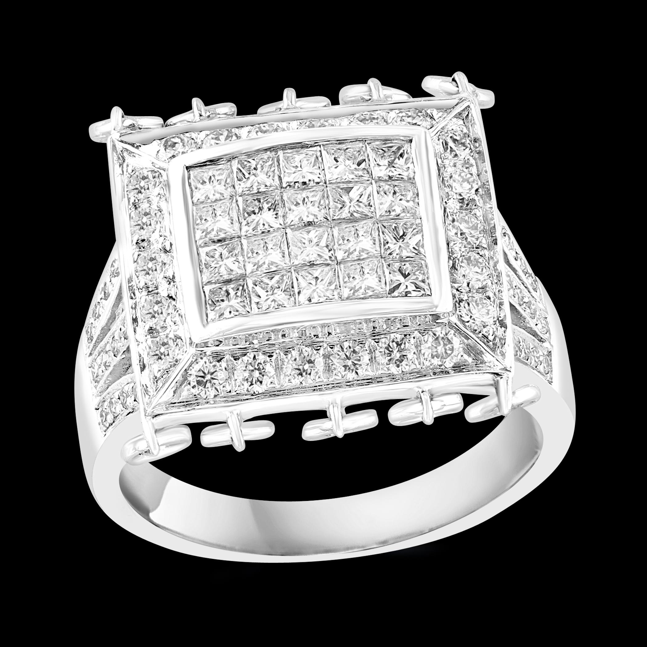 1.9 Ct Micro Pave Diamond 18 Karat White Gold  Hanging Diamond Ring Size 6.5 For Sale 11