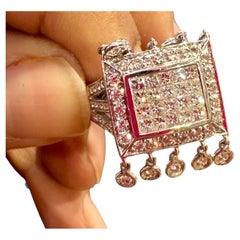 1.9 Ct Micro Pave Diamond 18 Karat White Gold  Hanging Diamond Ring Size 6.5