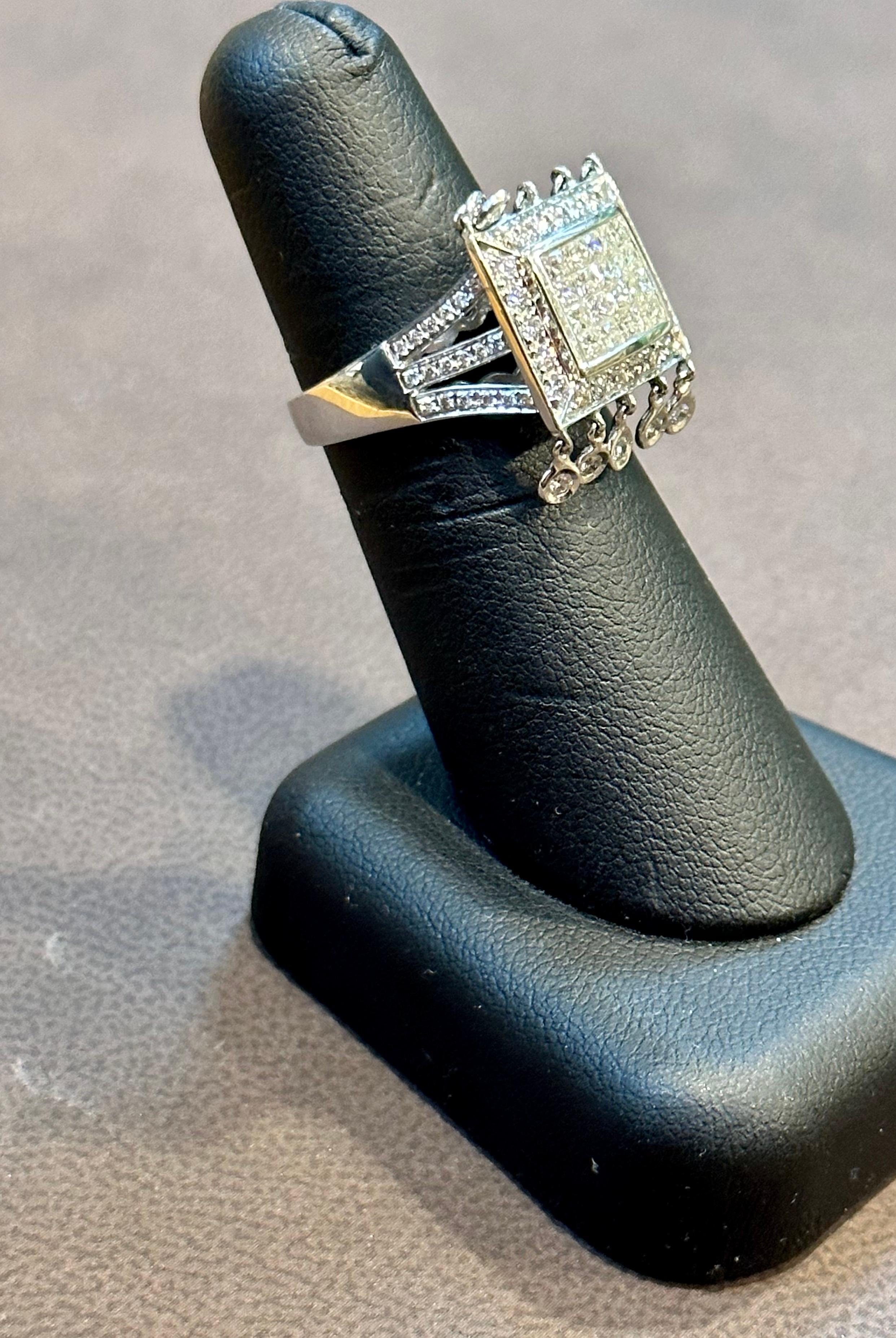 Women's 1.9 Ct Micro Pave Diamond 18 Karat White Gold  Hanging Diamond Ring Size 6.5 For Sale
