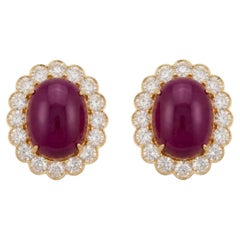 Pendientes con rubí natural de Birmania de 19 quilates (sin tratamiento térmico) y halo de diamantes, en oro amarillo de 18k