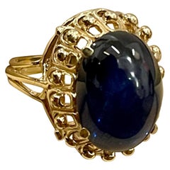 AGI certified 19 Ct Natural Sapphire Cabochon Ring 14 Karat Yellow Gold