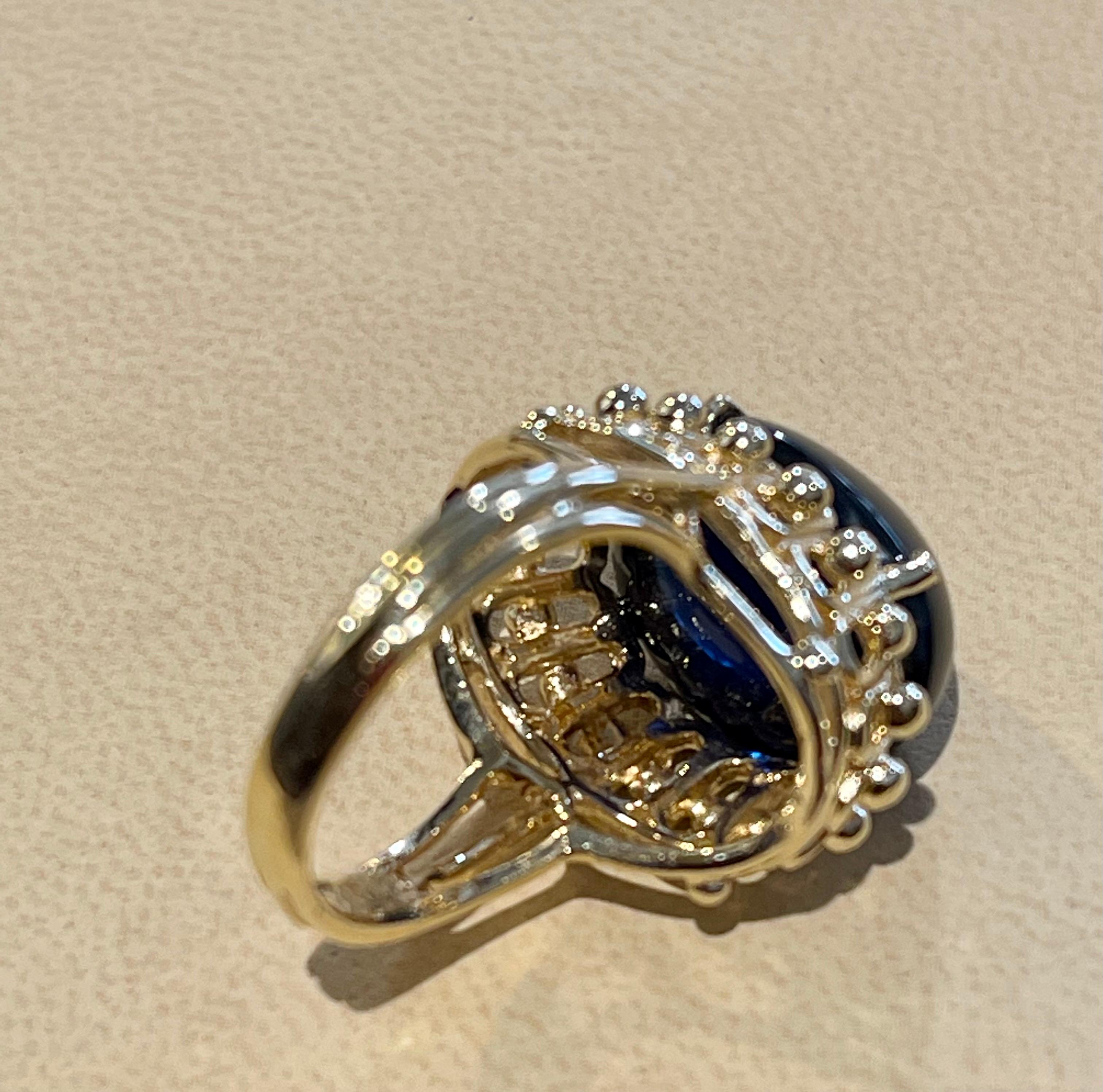 AGI-zertifizierter 19 Karat natürlicher Saphir Cabochon-Ring aus 14 Karat Gelbgold 6