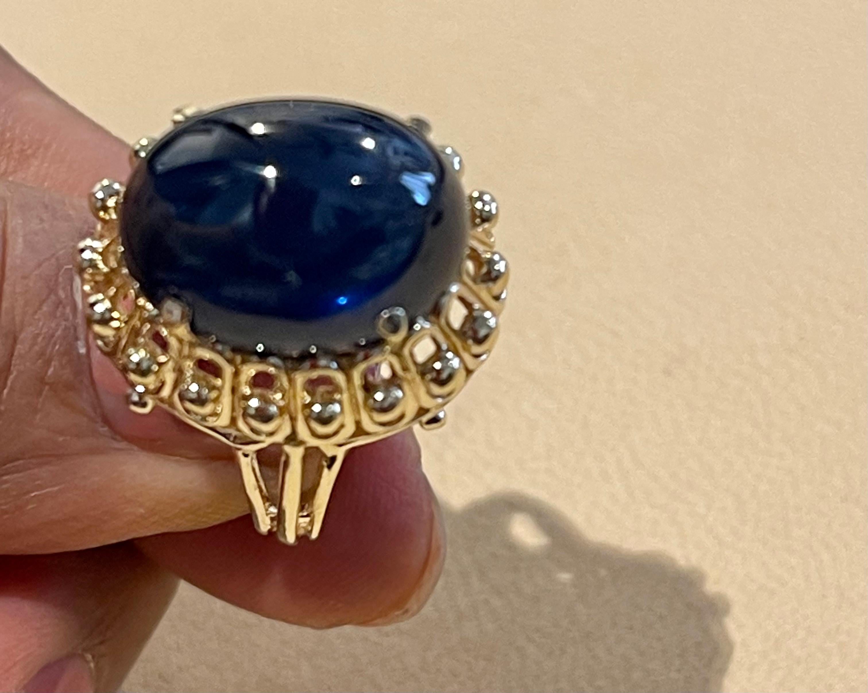 AGI-zertifizierter 19 Karat natürlicher Saphir Cabochon-Ring aus 14 Karat Gelbgold 8