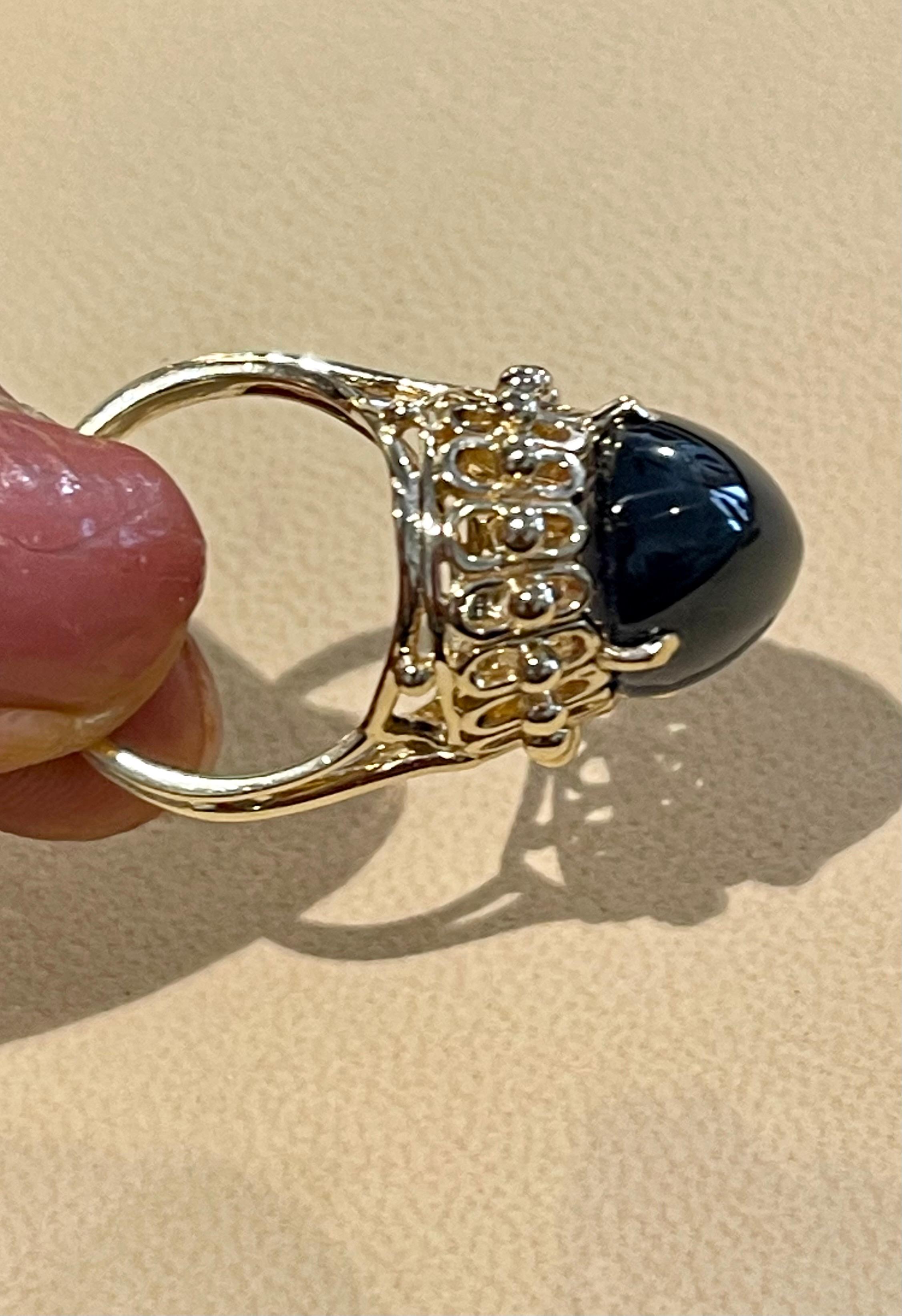 AGI-zertifizierter 19 Karat natürlicher Saphir Cabochon-Ring aus 14 Karat Gelbgold 9