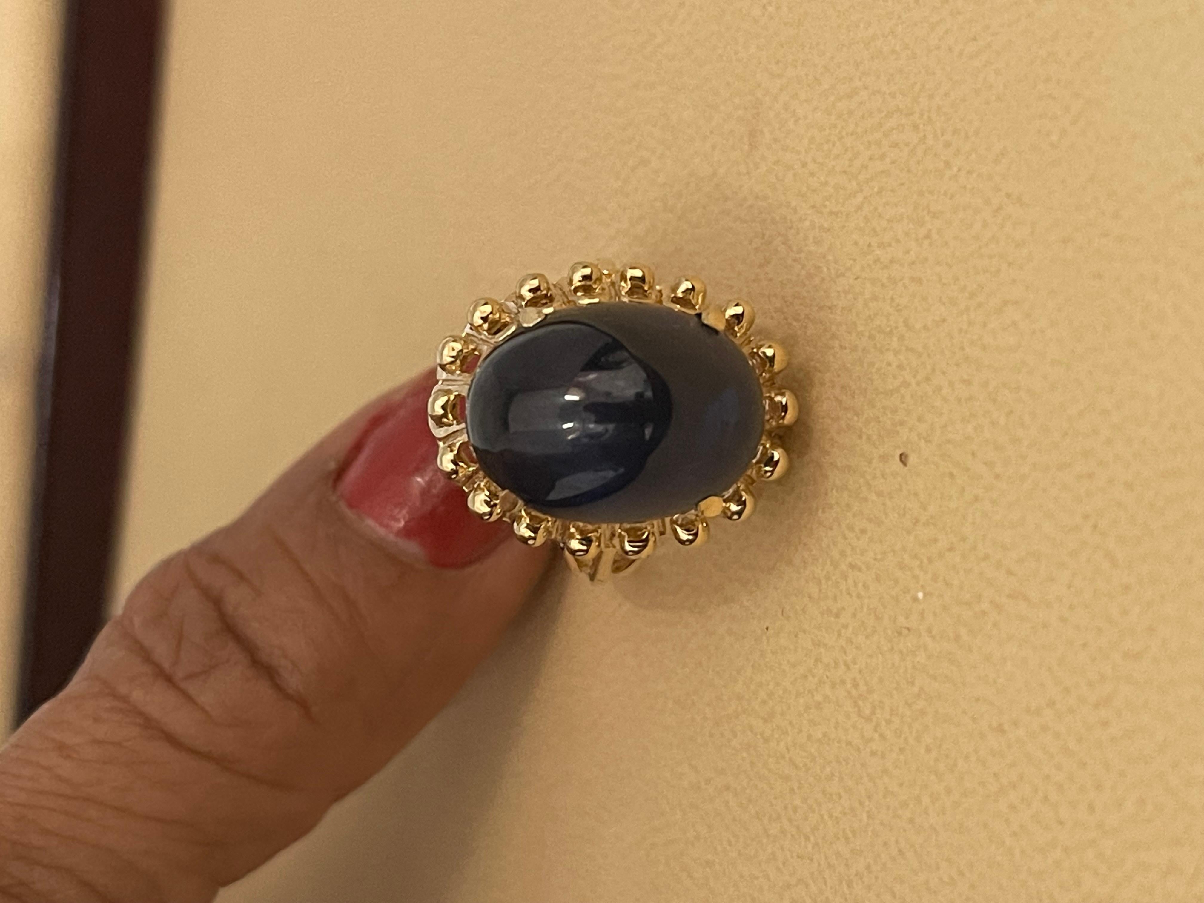 AGI-zertifizierter 19 Karat natürlicher Saphir Cabochon-Ring aus 14 Karat Gelbgold 11