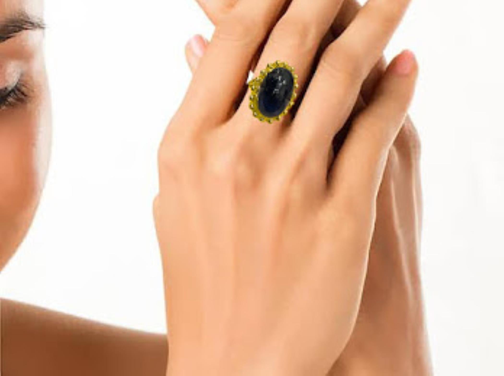 AGI-zertifizierter 19 Karat natürlicher Saphir Cabochon-Ring aus 14 Karat Gelbgold 12
