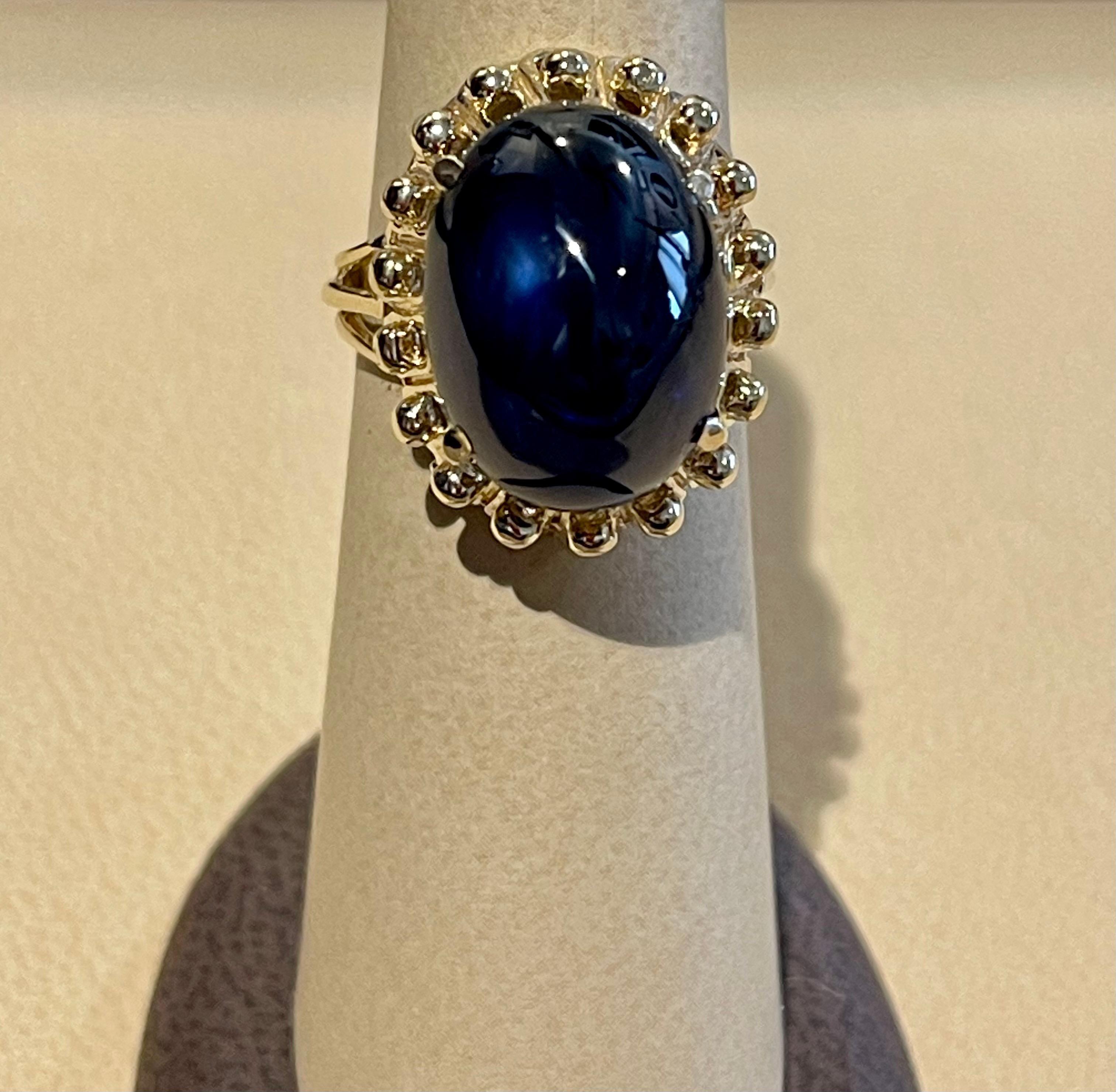 AGI-zertifizierter 19 Karat natürlicher Saphir Cabochon-Ring aus 14 Karat Gelbgold 1