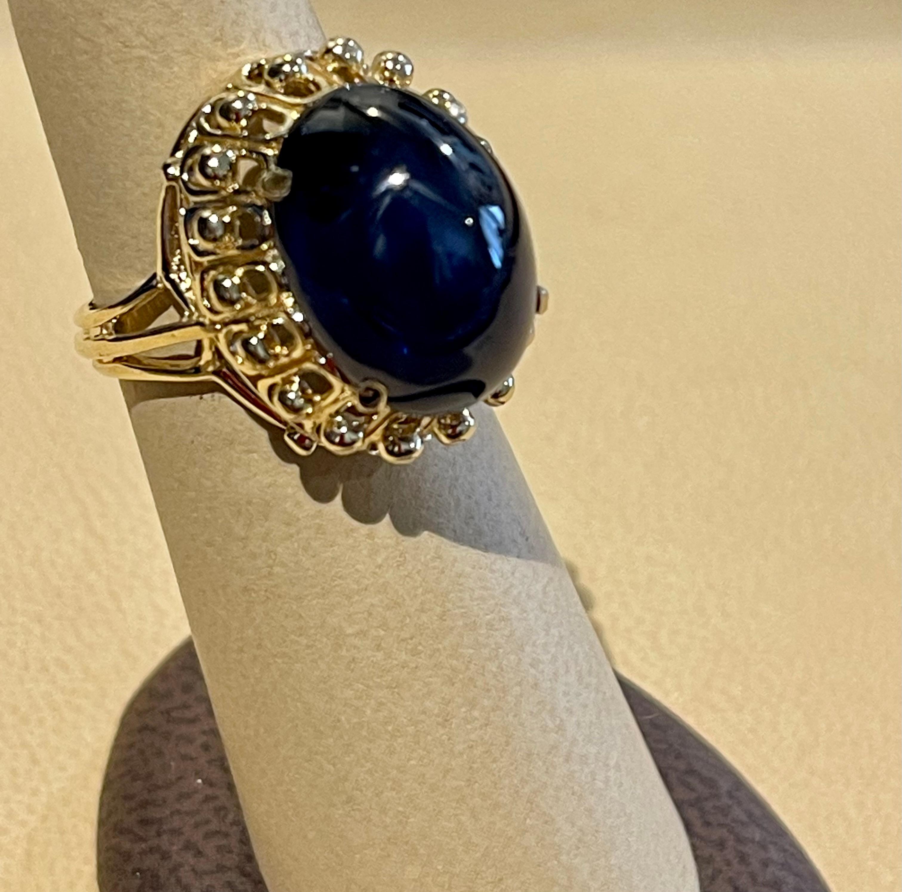 AGI-zertifizierter 19 Karat natürlicher Saphir Cabochon-Ring aus 14 Karat Gelbgold 2