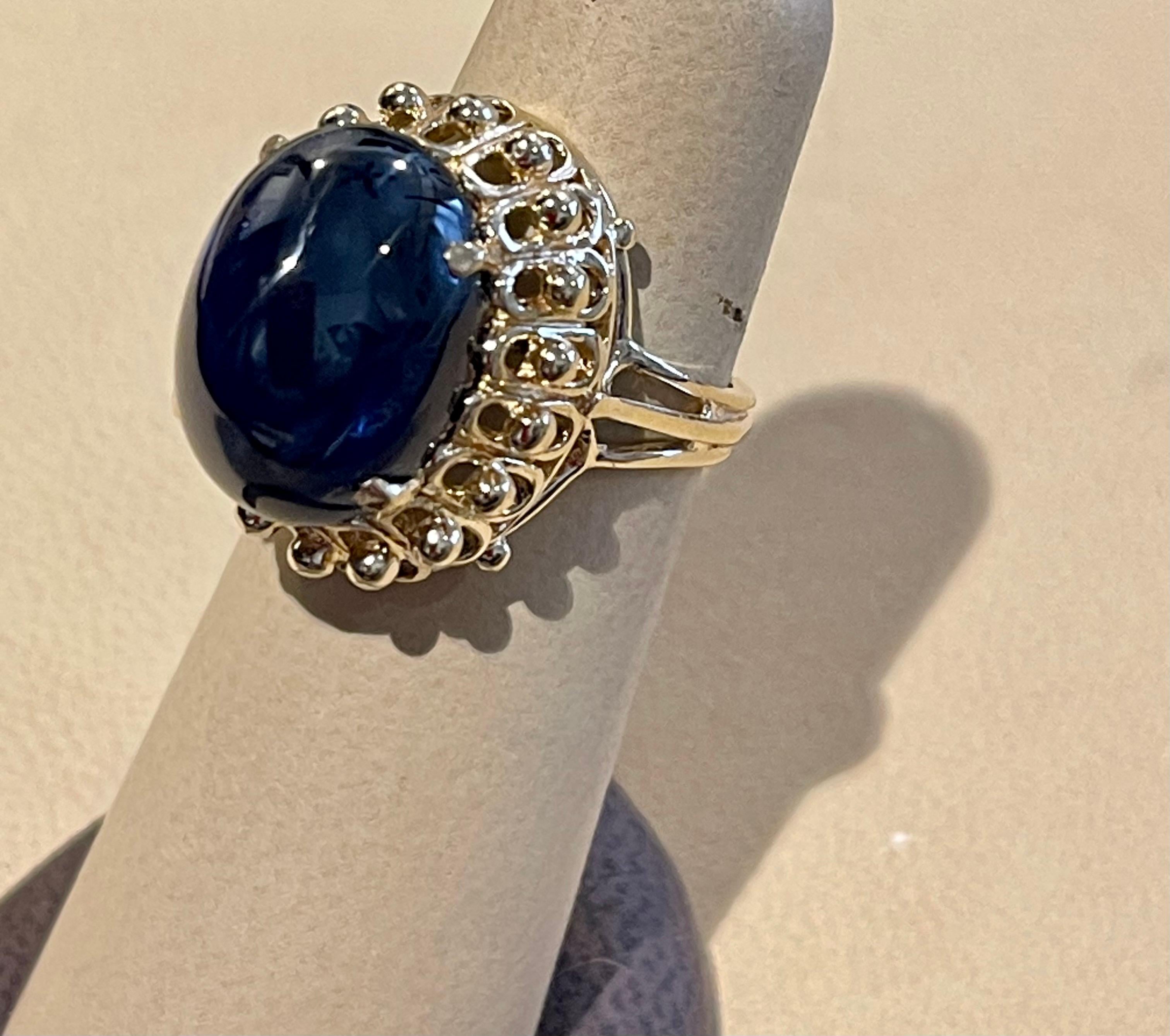 AGI-zertifizierter 19 Karat natürlicher Saphir Cabochon-Ring aus 14 Karat Gelbgold 3