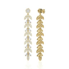 1.9 CTW diamond Leaf shape 14K Yellow Gold dangling Moonlight collection earring
