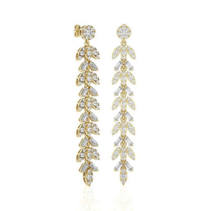 Moderno Diamante 1,9 CTW a forma di foglia in oro giallo 14K con orecchino pendente della collezione Moonlight in vendita
