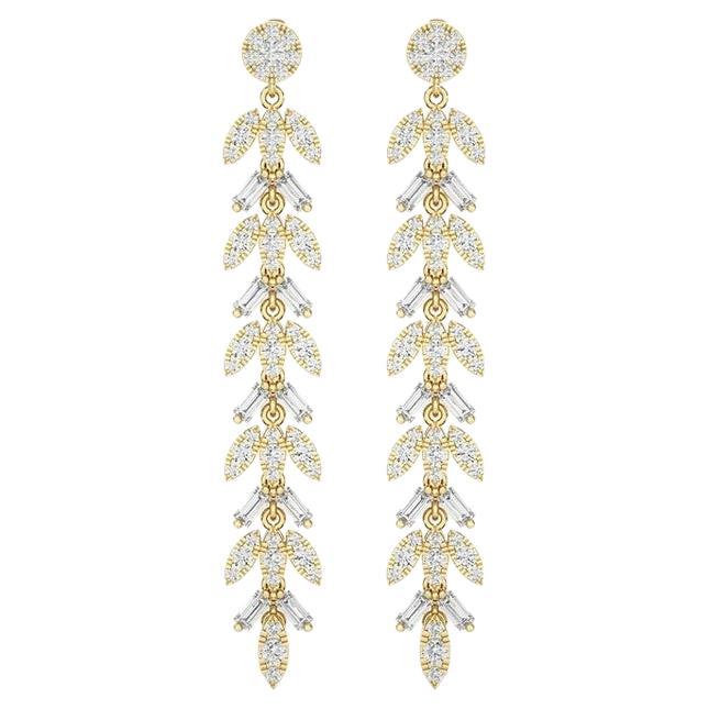 1.9 CTW diamond Leaf shape 14K Yellow Gold dangling Moonlight collection earring