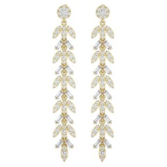 1.9 CTW diamond Leaf shape 14K Yellow Gold dangling Moonlight collection earring