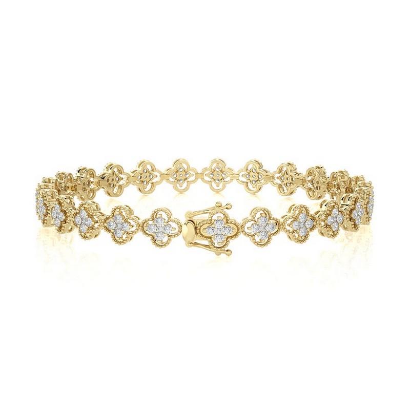 Modern 1.9 CTW Round Diamonds 18K Yellow Gold Moonlight Collection Floral Bracelets For Sale