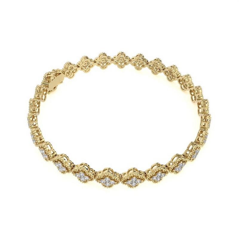 Round Cut 1.9 CTW Round Diamonds 18K Yellow Gold Moonlight Collection Floral Bracelets For Sale