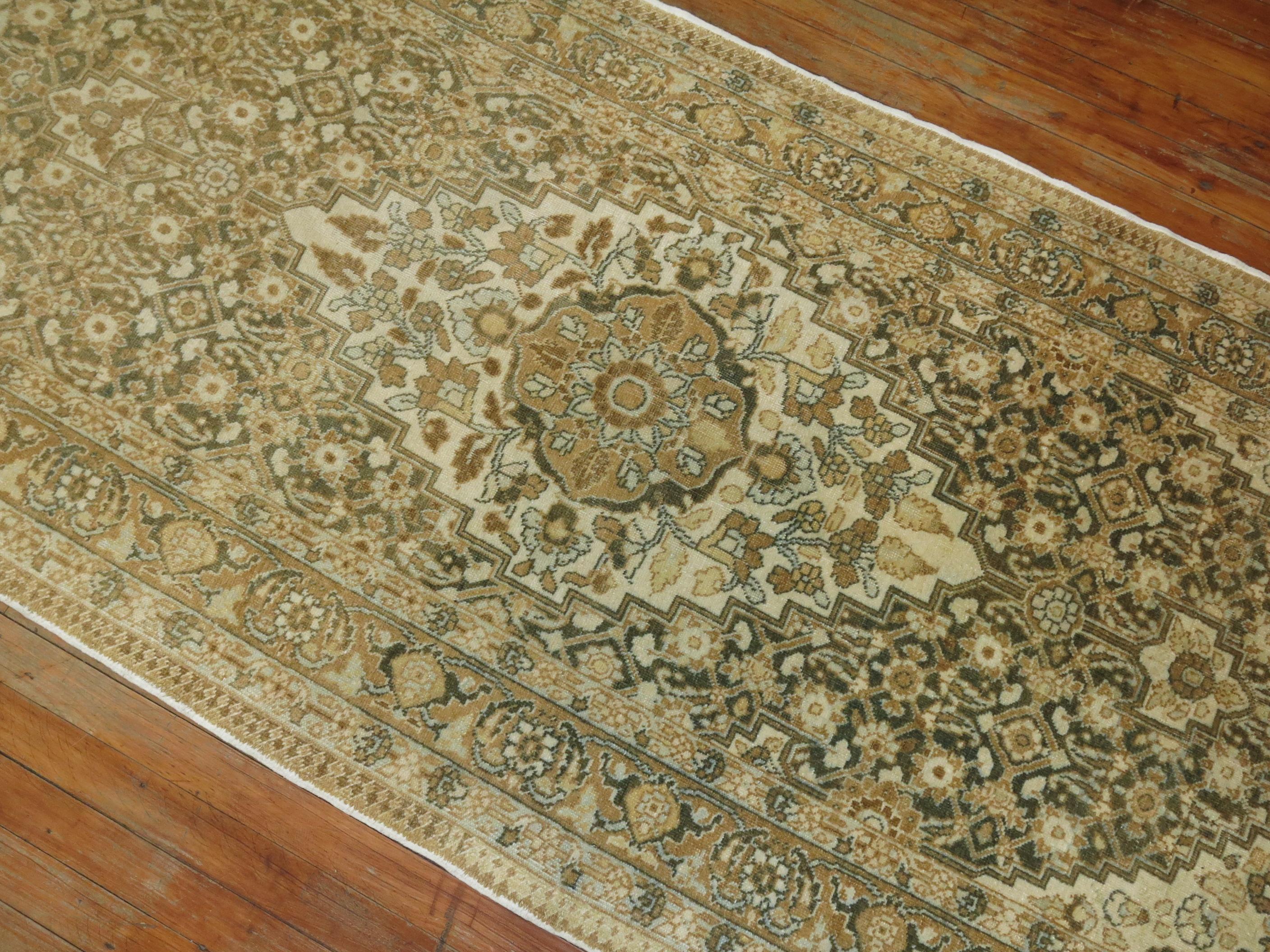 Green Beige Persian Tabriz Runner For Sale 4