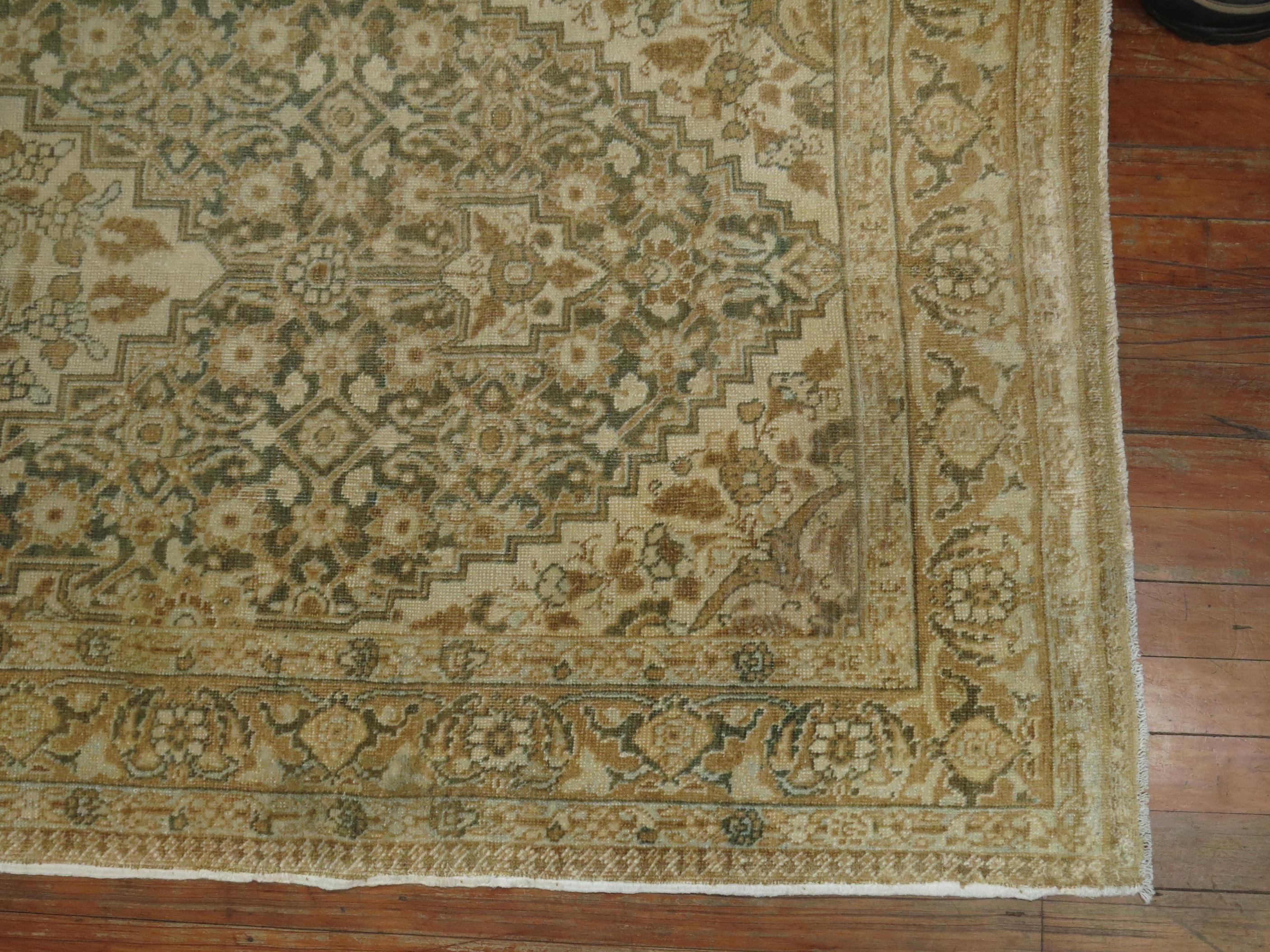 Grün Beige Persisch Tabriz Läufer (Wolle) im Angebot