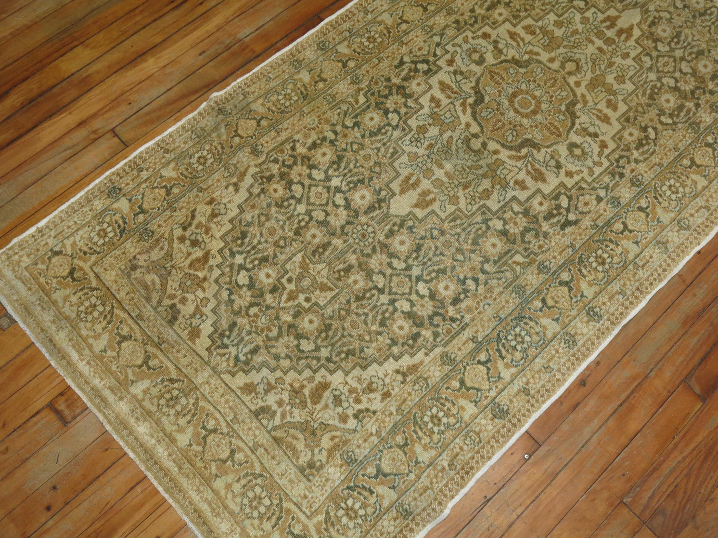 Green Beige Persian Tabriz Runner For Sale 2