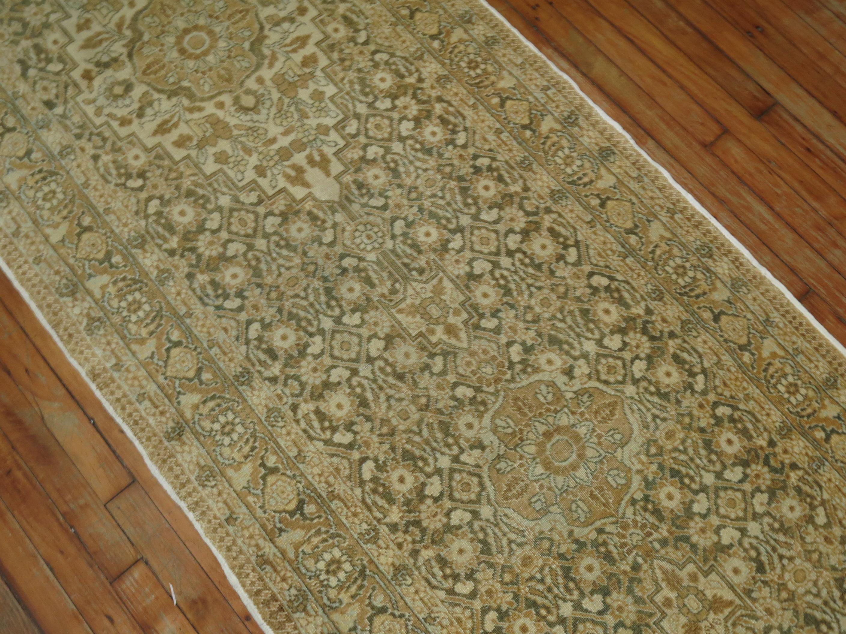 Green Beige Persian Tabriz Runner For Sale 3