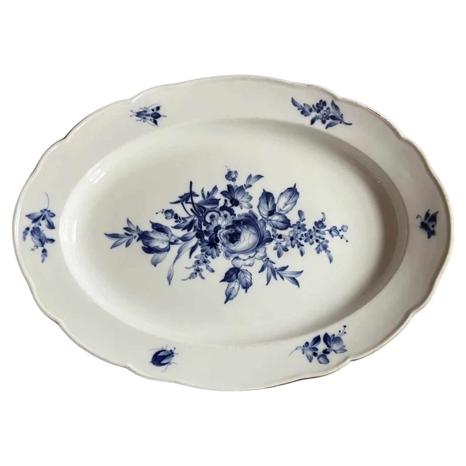 19" German Meissen Porcelain Blue and White Floral Platter with Insects