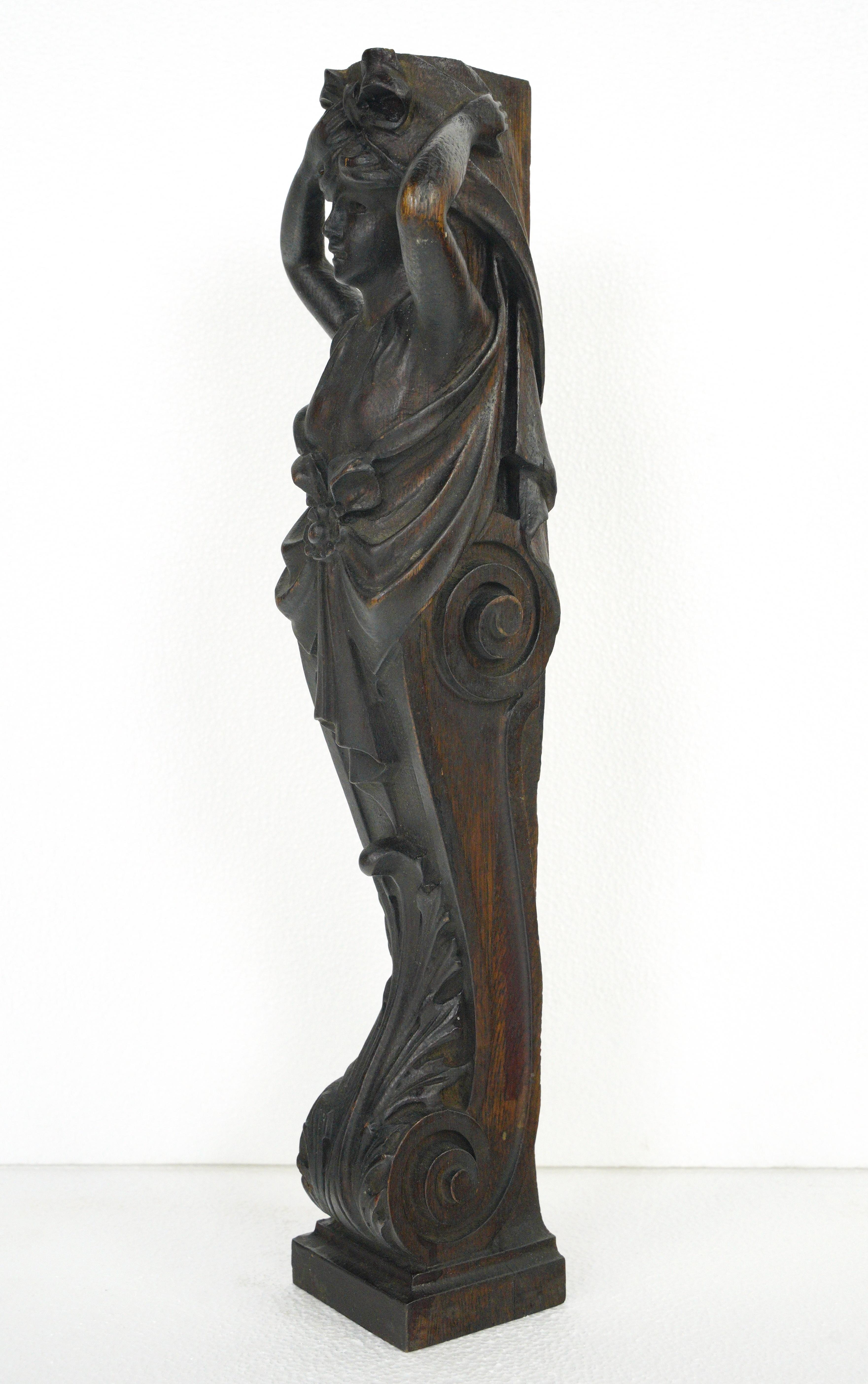19 in. Solid Chestnut Woman Goddess Furniture Carving For Sale 4