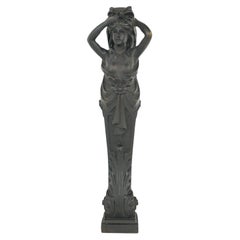 Antique 19 in. Solid Chestnut Woman Goddess Furniture Carving