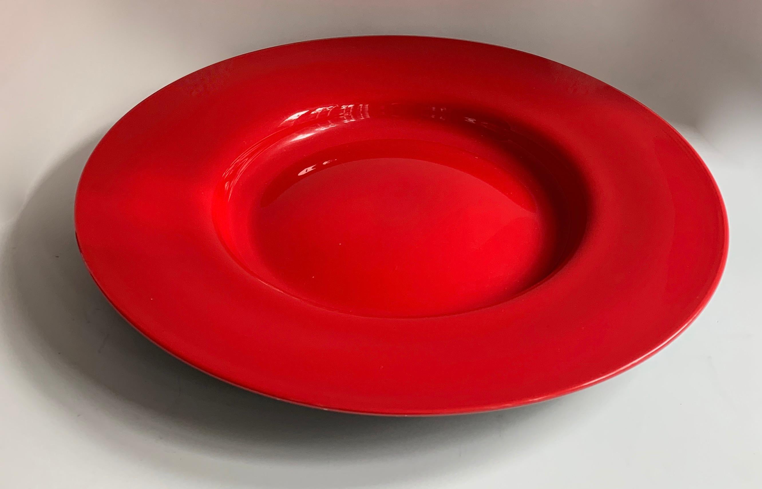 Mid-Century Modern Round Red Italian Murano Glass Platter Plate