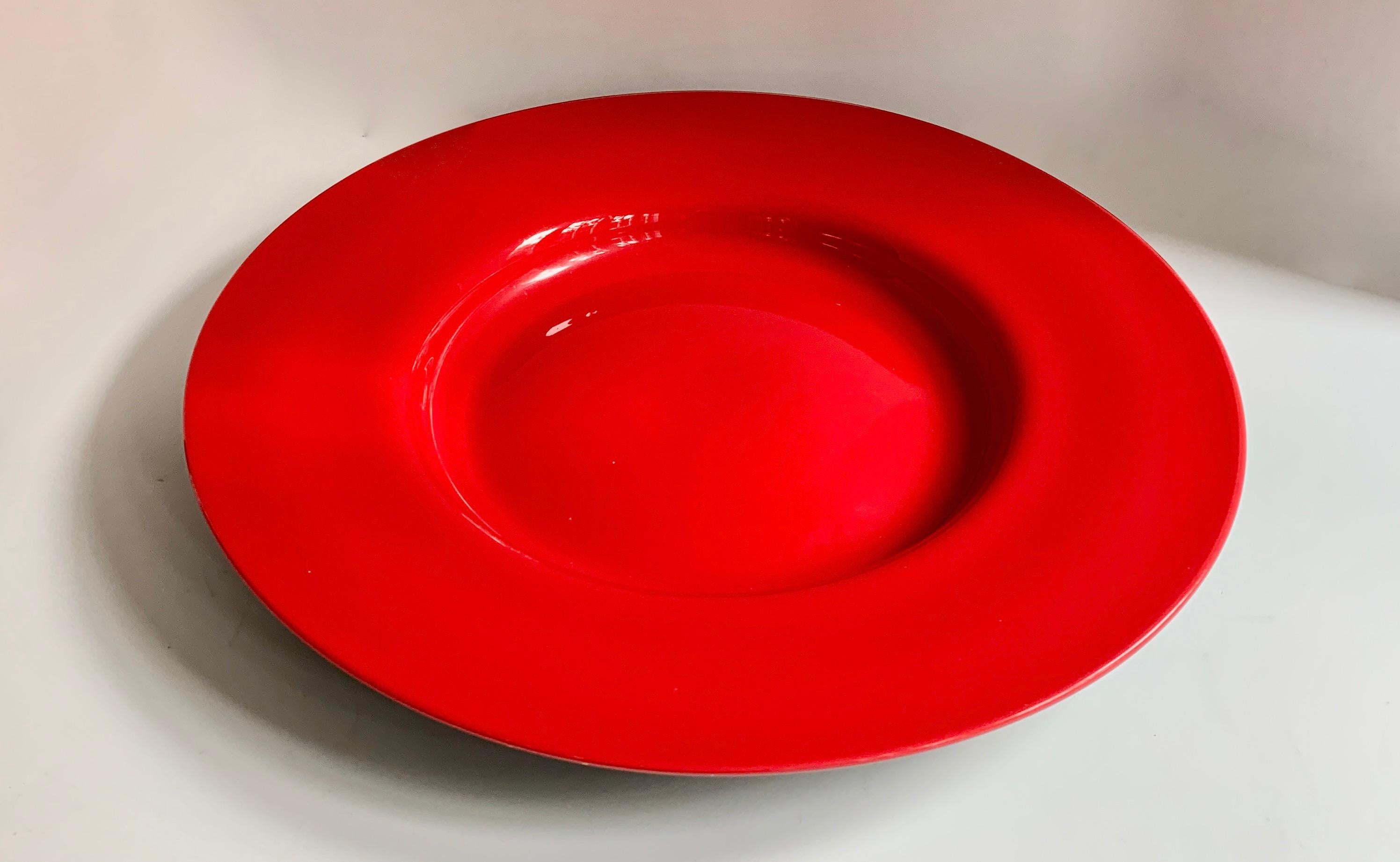 20th Century Round Red Italian Murano Glass Platter Plate