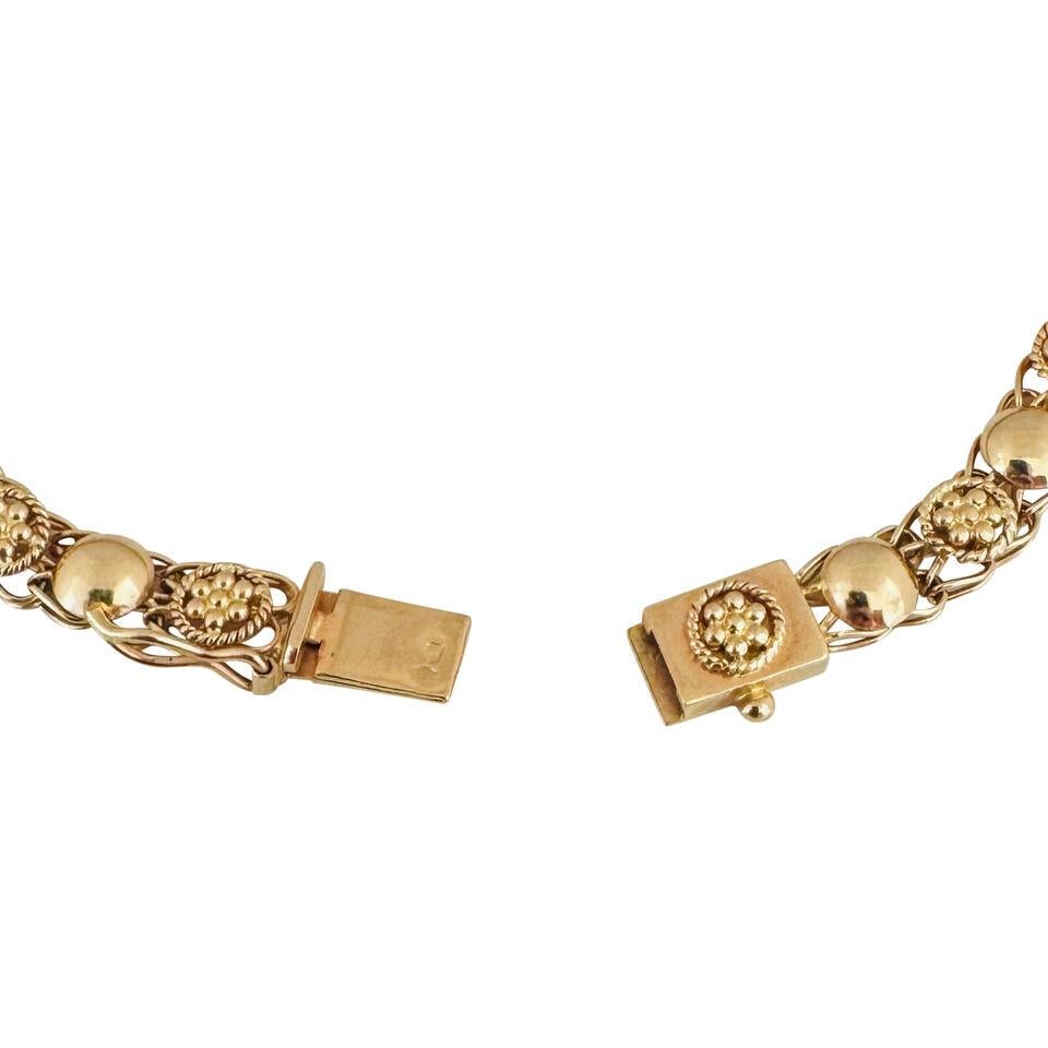 19 Karat Portuguese Yellow Gold Ladies Fancy Link Beaded Bracelet  1