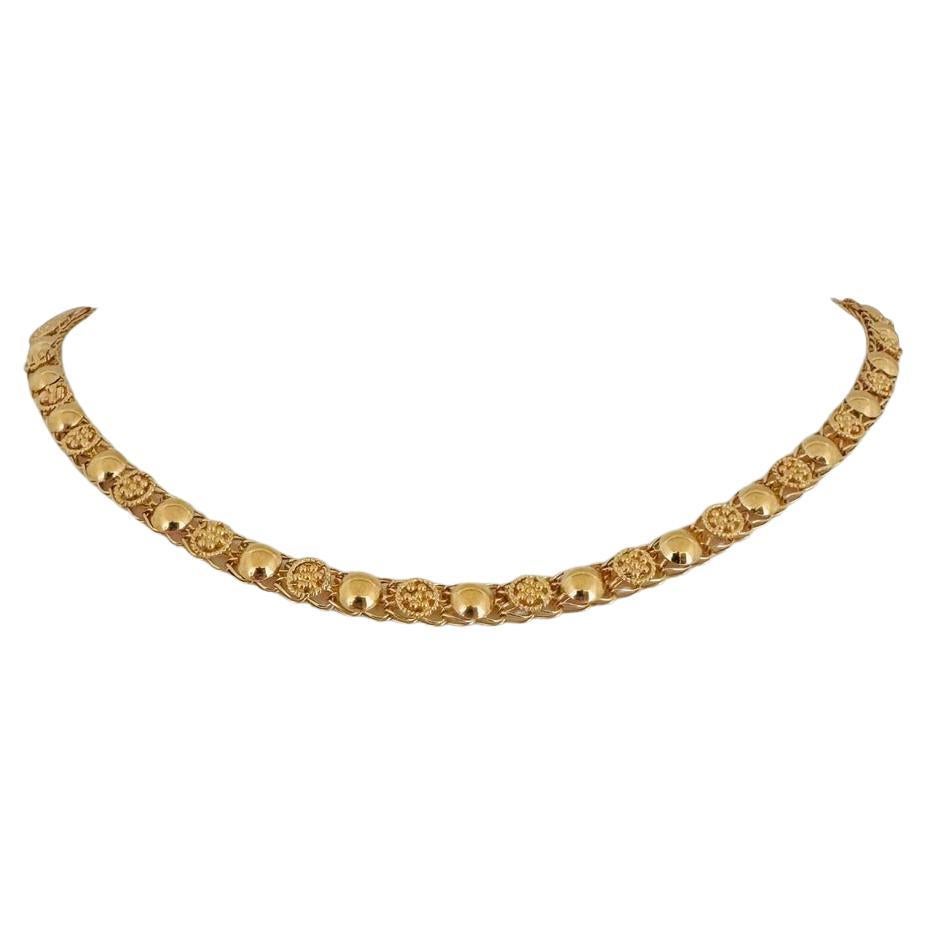 19 Karat Portuguese Yellow Gold Ladies Fancy Link Beaded Necklace  For Sale