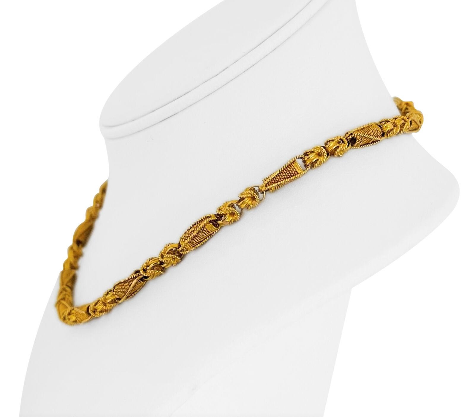 19k Portuguese Yellow Gold 34.4g Ladies Fancy Ribbed Byzantine Link Necklace 16