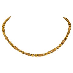 19 Karat Portuguese Yellow Gold Ladies Fancy Ribbed Byzantine Link Necklace