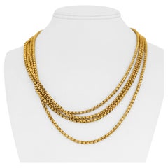 19 Karat Portuguese Yellow Gold Long Rolo Cable Link Chain Necklace