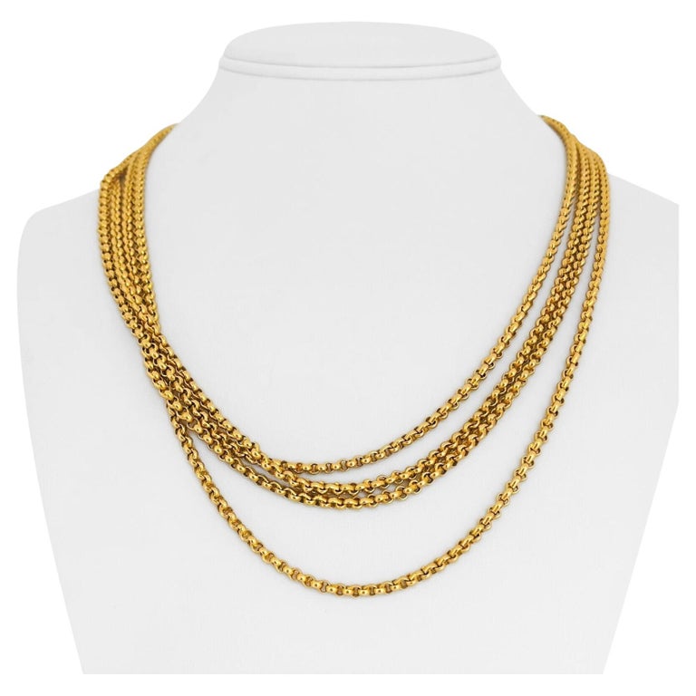 19 Karat Portuguese Yellow Gold Long Rolo Cable Link Chain Necklace For ...