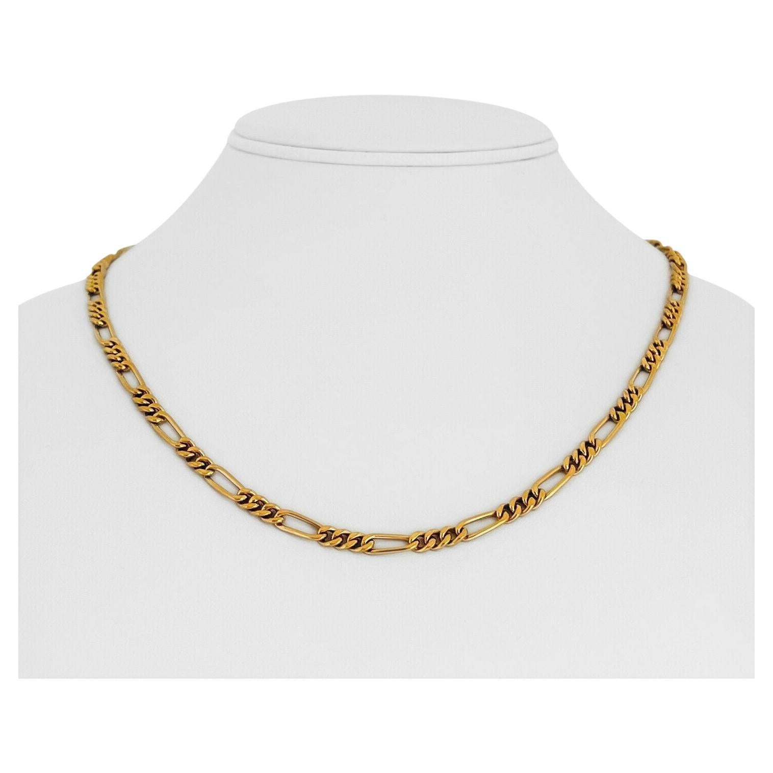 19 Karat Portuguese Yellow Gold Solid Figaro Link Chain Necklace 