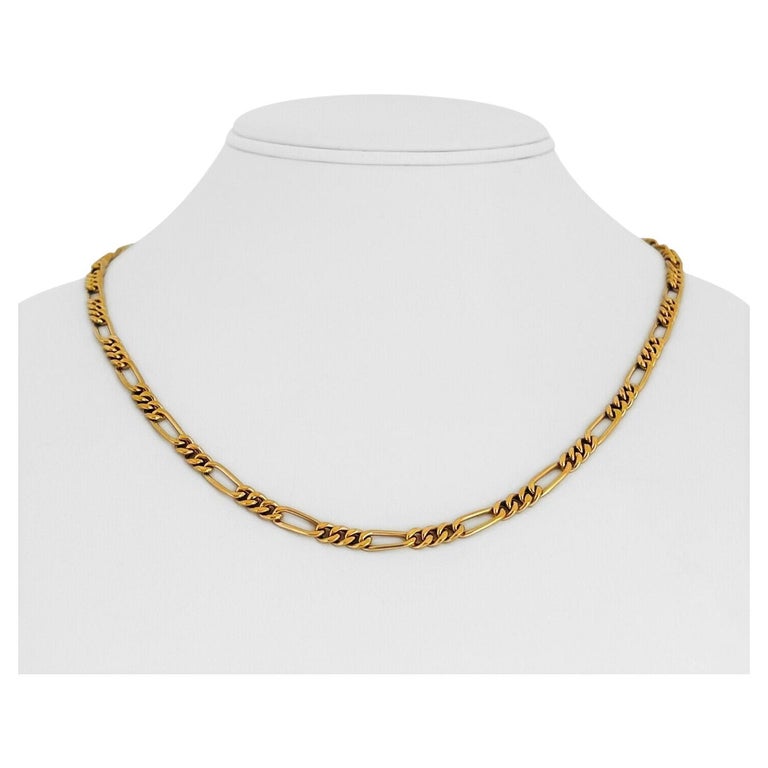19 Karat Portuguese Yellow Gold Solid Figaro Link Chain Necklace 