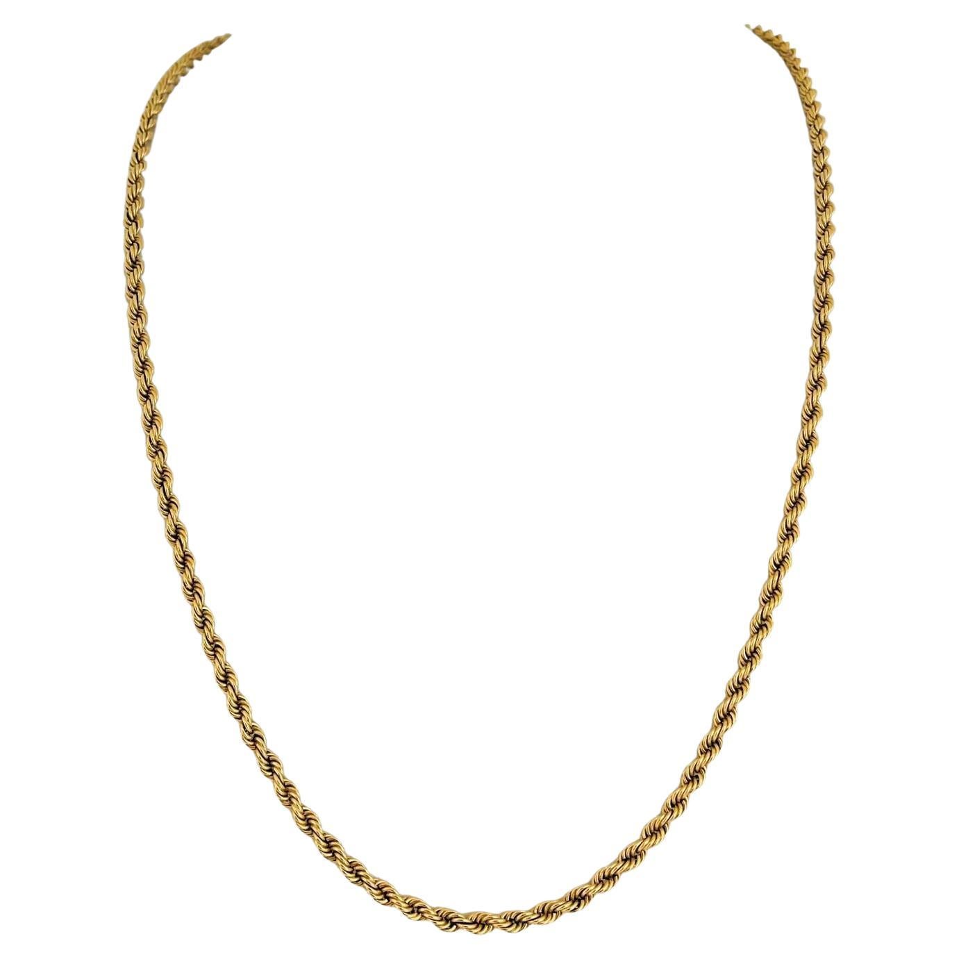 19 Karat Portuguese Yellow Gold Solid Rope Chain Necklace