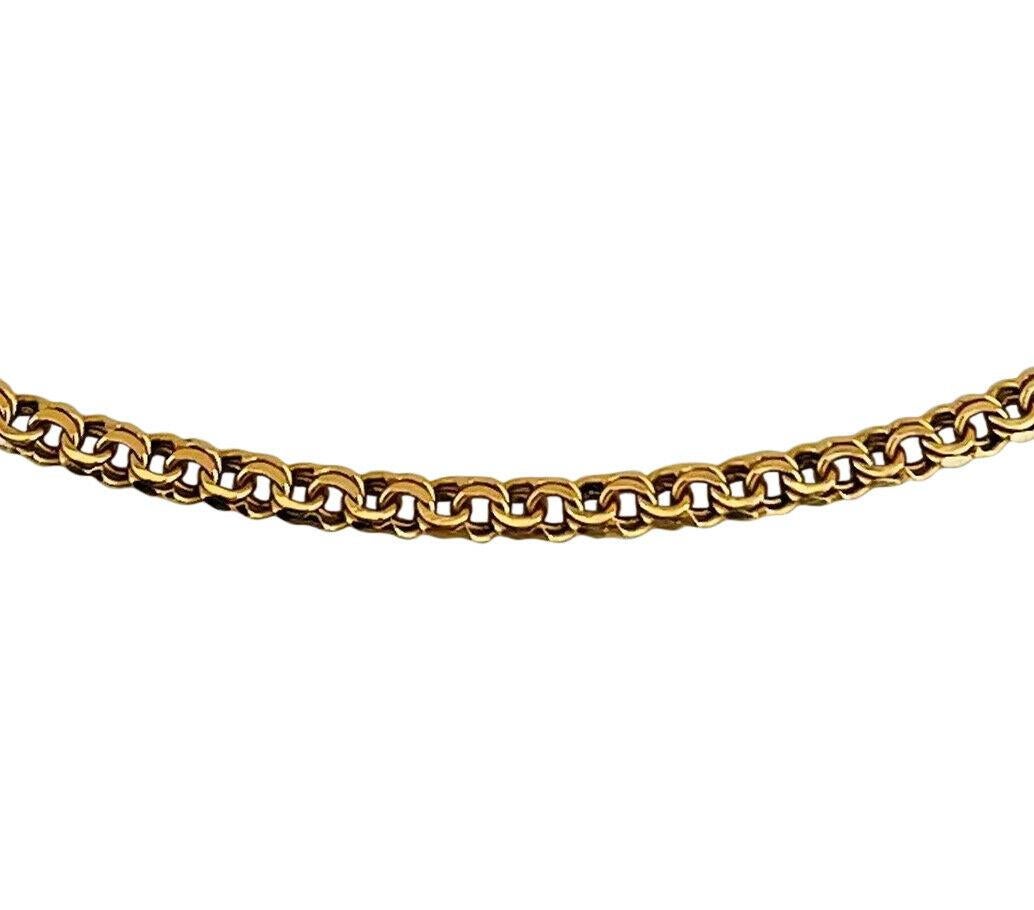 19 Karat Portuguese Yellow Gold Thin Double Circle Link Chain Necklace In Good Condition In Guilford, CT