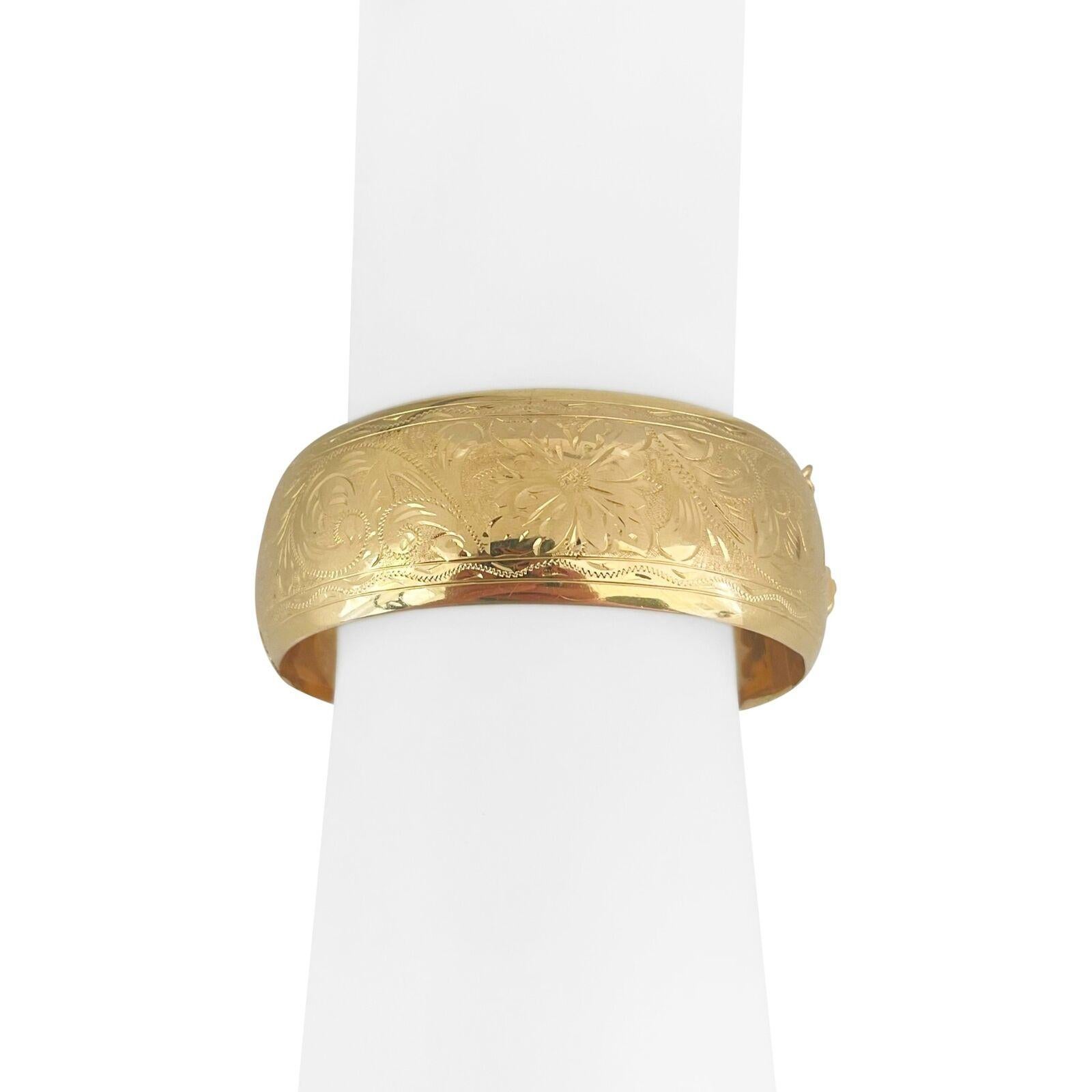 19 Karat Portuguese Yellow Gold Vintage Floral Wide Bangle Bracelet 2